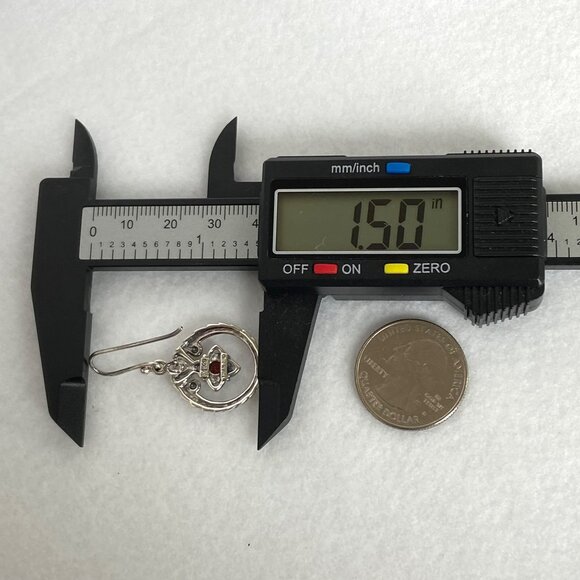 Sterling Silver 925 SX Thailand Garnet Scrollwork Dangle Drop Earrings - Picture 15 of 16